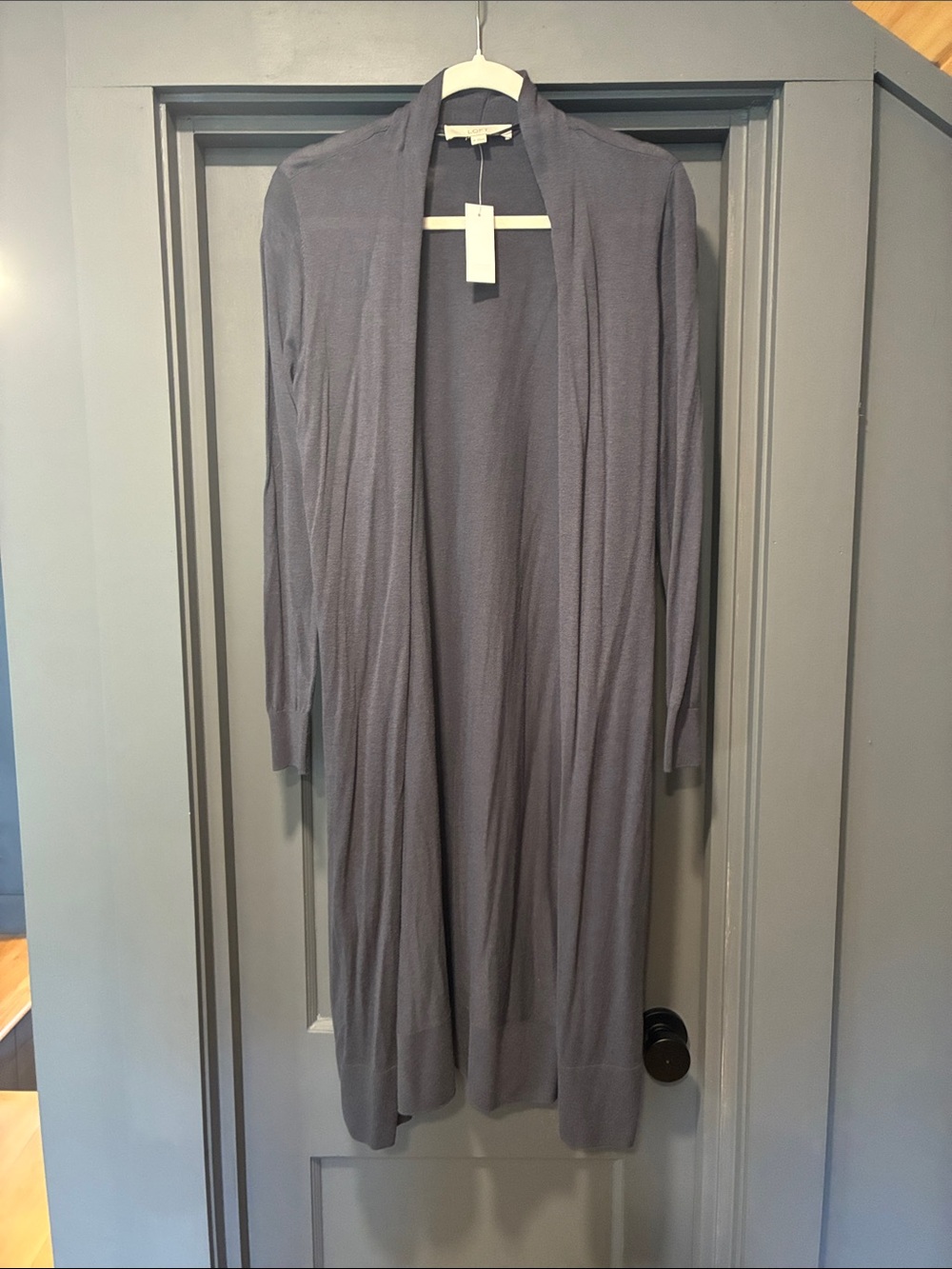 LOFT Long Open-Front Duster Cardigan in Gray/Blue